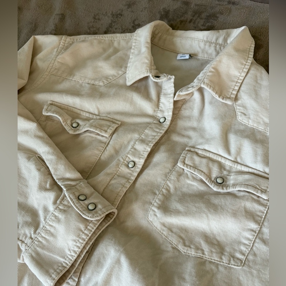 Old Navy Ivory Corduroy 2 Pocket Pearl Snap Western Cowgirl Dress